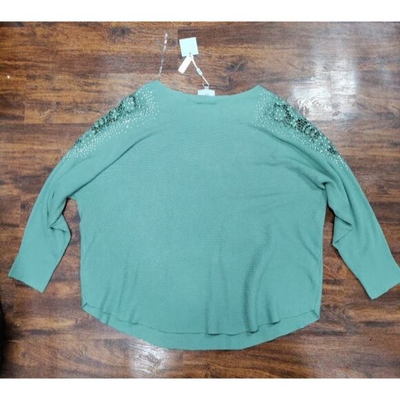 NWT LIV Milano Embroidered Studded Fairy Lagenlook Artsey Sweater Sage Green 3X - Picture 4 of 10